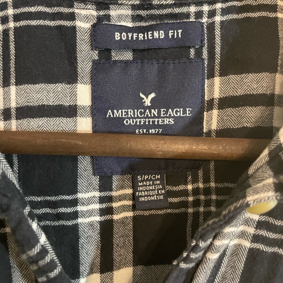 American Eagle S Black White Plaid Check Boyfriend Fit Button Down Shirt - Picture 5 of 9